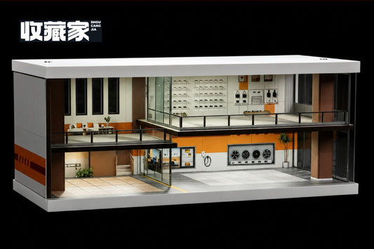 【2026年8月以降発売予定】 SHOUCANGJIA SCJ82075 1/64 Car Dealer Showroom (Beige / Brown) with Lights