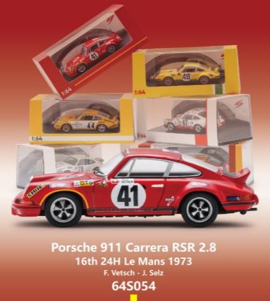 【2026年9月発売予定】 Spark 64S054 1/43 Porsche Carrera RSR 2.8 No.41 16th 24H Le Mans 1973  F. Vetsch - J. Selz