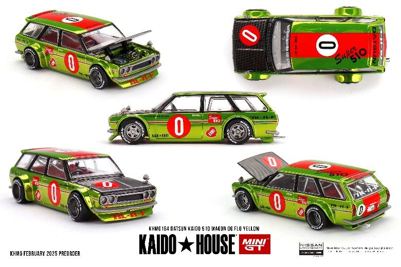 MINI GT KHMG164 1/64 ダットサン 510 ワゴン OG Flo Yellow(右ハンドル)