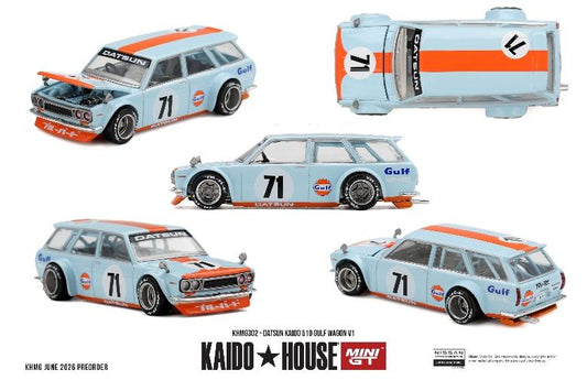 【2026年11月以降発売予定】 MINI GT KHMG302 1/64 ダットサン 510 GULF Wagon V1(右ハンドル)