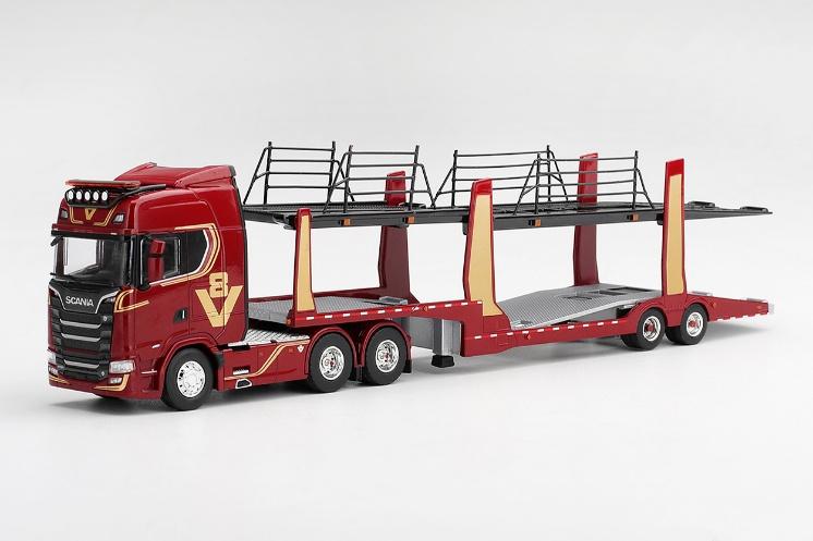 【2026年12月以降発売予定】 MINI GT MGT01350-L 1/64 スカニア 770S A6x4NA V8 50周年記念モデル カートランスポーター レッド (左ハンドル)