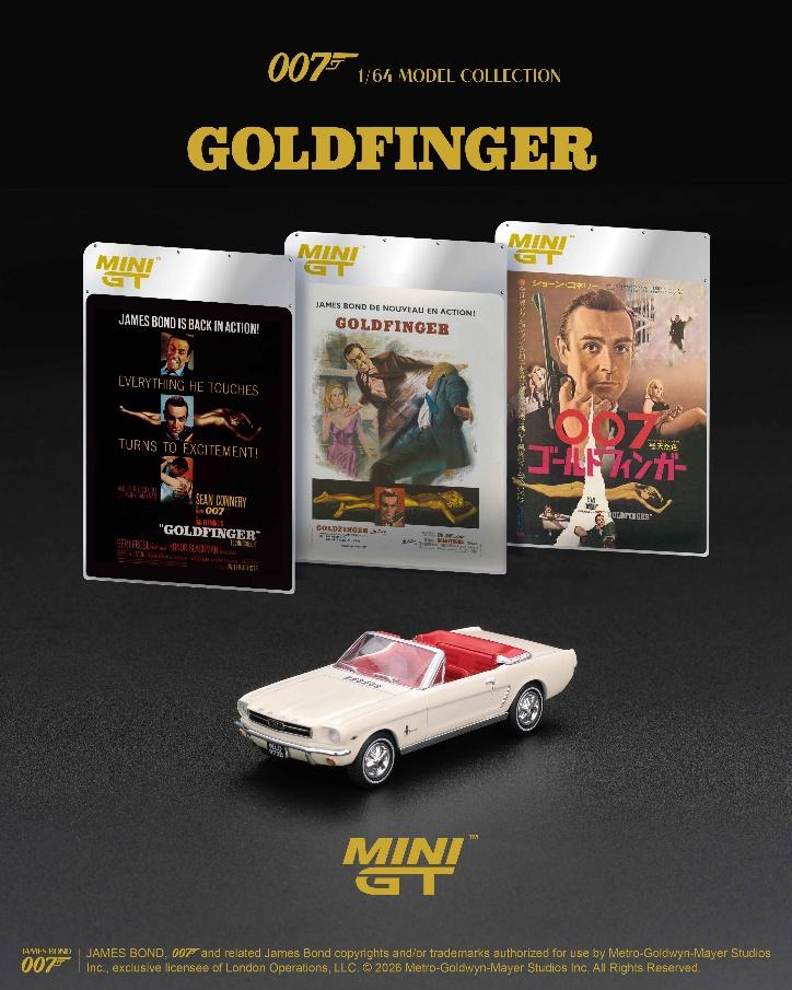 【2027年2月以降発売予定】 MINI GT MGT00928-007J 1/64 Ford Mustang Convertible 1964 "Goldfinger" Japanese Blister Packaging