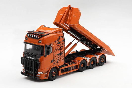 【2027年3月以降発売予定】 MINI GT MGT01392-L 1/64 Scania 770S B8x4NA Hooklift Flatbed Orange LHD