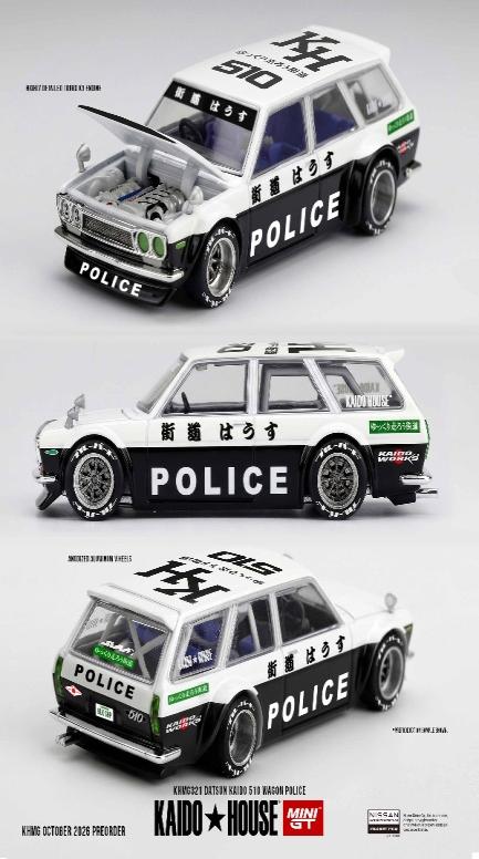 【2027年3月以降発売予定】 MINI GT KHMG321 1/64 Datsun KAIDO 510 Wagon Police RHD